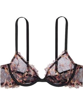VICTORIAS SECRET Black Unlined Embroidered Shimmer Lace Demi Bra